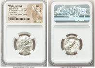 ATTICA. Athens. Ca. 440-404 BC. AR tetradrachm (23mm, 17.18 gm, 12h). NGC AU 2/5 - 4/5. Mid-mass coinage issue. Head of Athena right, wearing earring,...