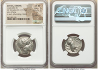 ATTICA. Athens. Ca. 440-404 BC. AR tetradrachm (23mm, 17.19 gm, 10h). NGC Choice XF 5/5 - 3/5, edge cut. Mid-mass coinage issue. Head of Athena right,...