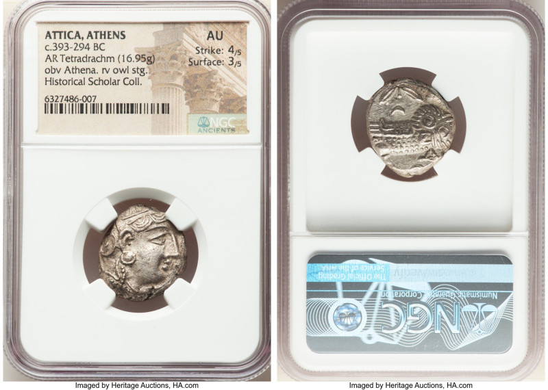 ATTICA. Athens. Ca. 393-294 BC. AR tetradrachm (21mm, 16.95 gm, 7h). NGC AU 4/5 ...