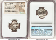 ATTICA. Athens. Ca. 393-294 BC. AR tetradrachm (21mm, 16.95 gm, 7h). NGC AU 4/5 - 3/5. Late mass coinage issue. Head of Athena with eye in true profil...