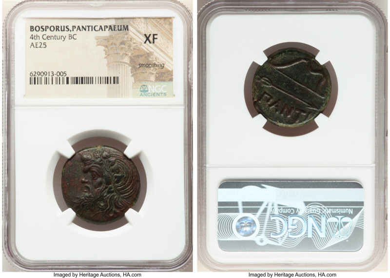 CIMMERIAN BOSPORUS. Panticapaeum. Ca. 4th century BC. AE denomination A (25mm, 7...