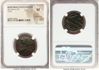 CIMMERIAN BOSPORUS. Panticapaeum. Ca. 4th century BC. AE denomination A (25mm, 7h). NGC XF, smoothing. Ca. 340-325 BC. Head of young Pan left, crowned...