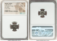 TROAS. Assus. Ca. 500-450 BC. AR drachm (13mm, 3.89 gm, 4h). NGC AU 5/5 - 3/5. Griffin springing left / Head of lion right within incuse square. BMC 1...