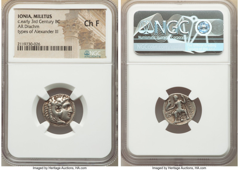 IONIA. Miletus. Ca. early 3rd century BC. AR drachm (17mm, 11h). NGC Choice Fine...