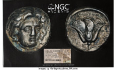 CARIAN ISLANDS. Rhodes. Ca. 305-275 BC. AR didrachm (19mm, 6.56 gm, 11h). (photo certificate)NGC Choice XF 5/5 - 2/5, edge chip. Head of Helios facing...