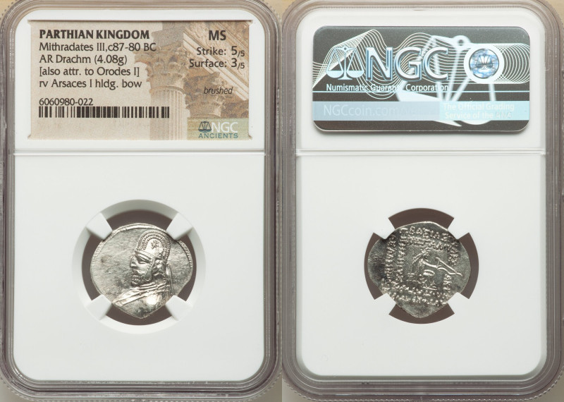 PARTHIAN KINGDOM. Mithradates III (ca. 87-80 BC). AR drachm (21mm, 4.08 gm, 1h)....