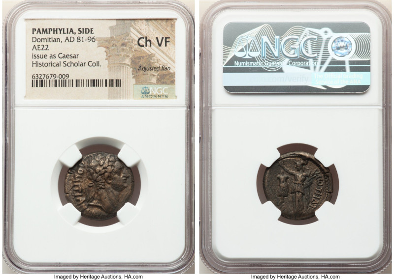 PAMPHYLIA. Side. Domitian, as Caesar (AD 81-96). AE (22mm, 12h). NGC Choice VF, ...