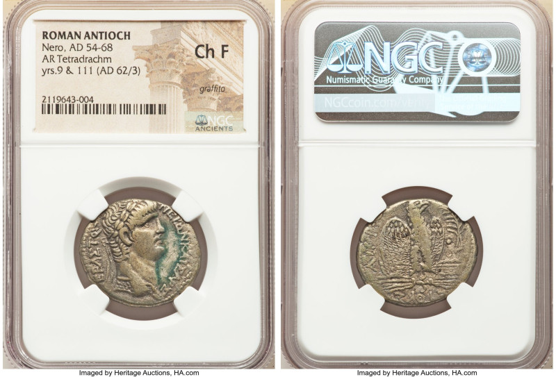 SYRIA. Antioch. Nero (AD 54-68). AR tetradrachm (26mm, 12h). NGC Choice Fine, gr...