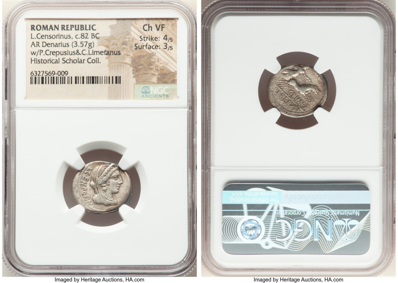 L. Marcius Censorinus (ca. 82 BC). AR denarius (18mm, 3.57 gm, 7h). NGC Choice V...