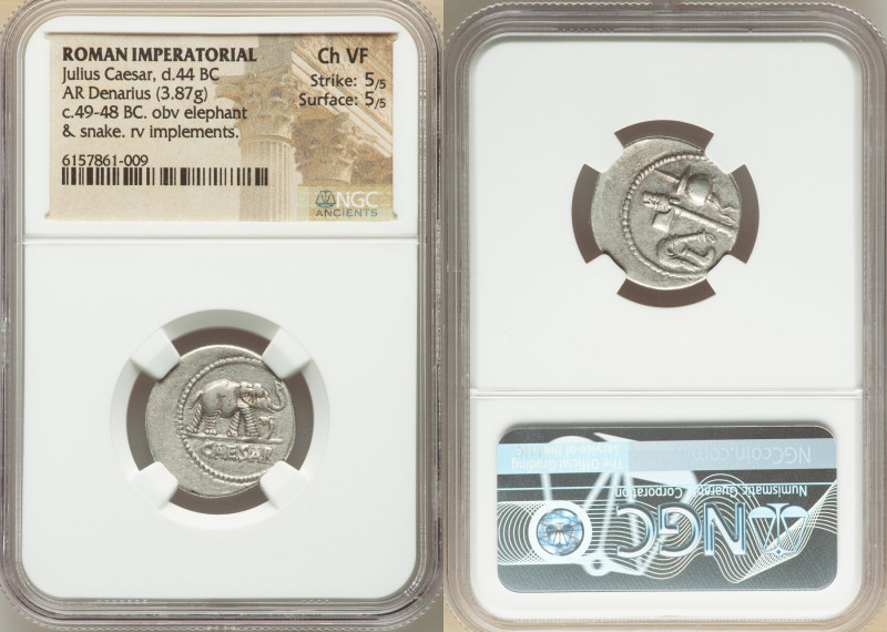 Julius Caesar, as Dictator (49-44 BC). AR denarius (20mm, 3.87 gm, 4h). NGC Choi...