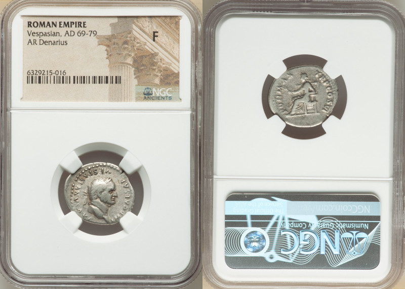 Vespasian (AD 69-79). AR denarius (21mm, 6h). NGC Fine. Rome, AD 75. IMP CAESAR ...