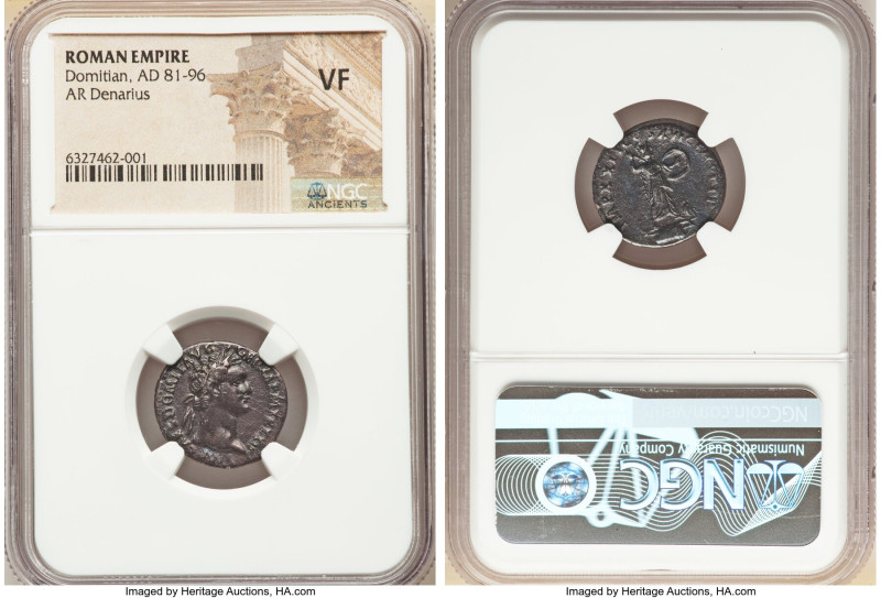 Domitian, as Augustus (AD 81-96). AR denarius (18mm, 5h). NGC VF. Rome, 14 Septe...