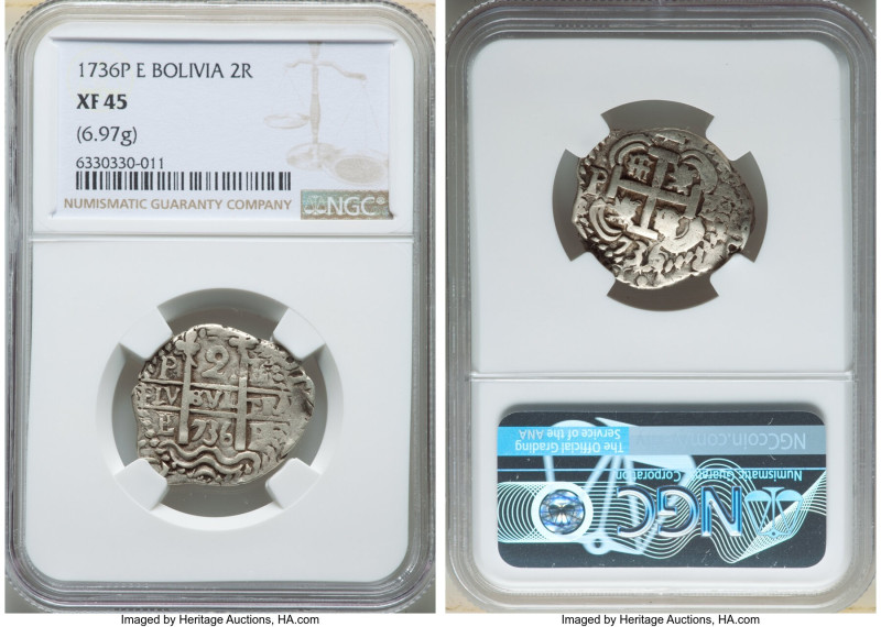 Philip V Cob 2 Reales 1736 P-E XF45 NGC, Potosi mint, KM29a. 6.97gm. 

HID098012...