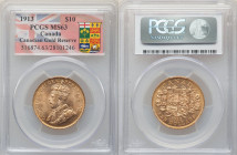 George V gold 10 Dollars 1913 MS63 PCGS, Ottawa mint, KM27. Canadian Gold Reserve. AGW 0.4837 oz. 

HID09801242017

© 2022 Heritage Auctions | All Rig...