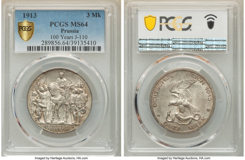 Prussia. Wilhelm II "Napoleon's Defeat" 3 Mark 1913-A MS64 PCGS, Berlin mint, KM...