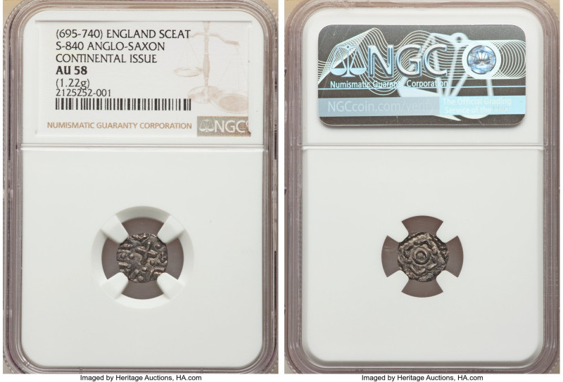 Early Anglo-Saxon. Continental Sceat ND (695-740) AU58 NGC, Series E, Type 8, S-...