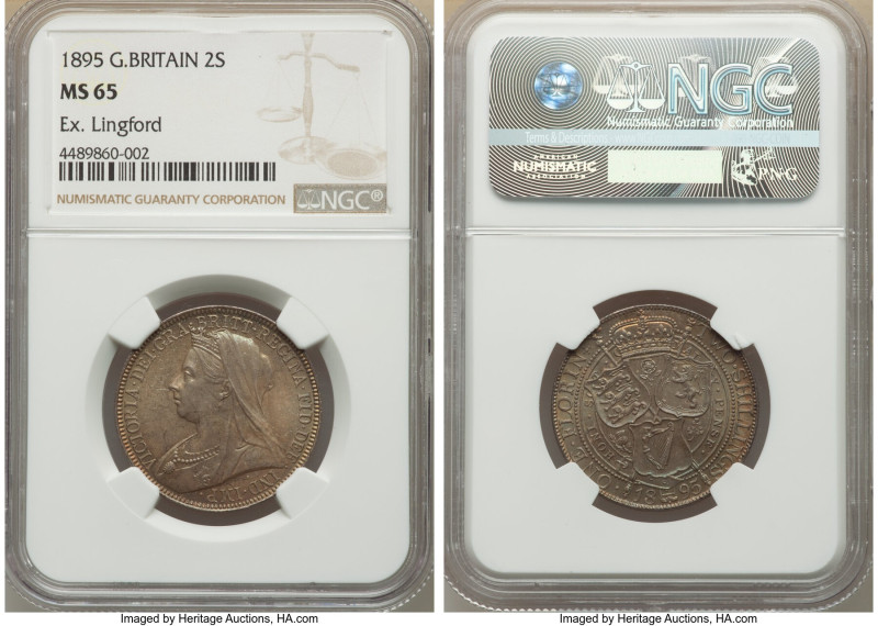 Victoria Florin 1895 MS65 NGC, KM781, S-3939. Lovely sunset orange and seafoam i...