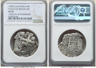 Central American Republic Counterstamped Cob 8 Reales ND (1839) VF35 NGC, KM99. Counterstamp (XF Standard) -Type II sun and mountains on (host) Bolivi...