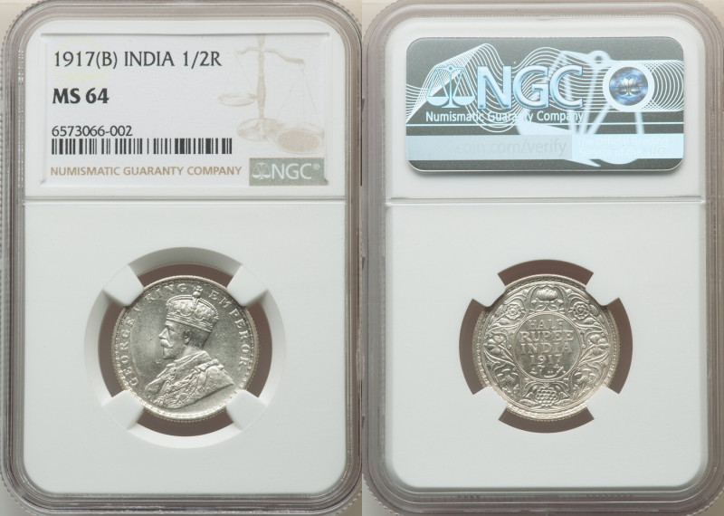 British India. George V 1/2 Rupee 1917-(b) MS64 NGC, Bombay mint, KM522. 

HID09...