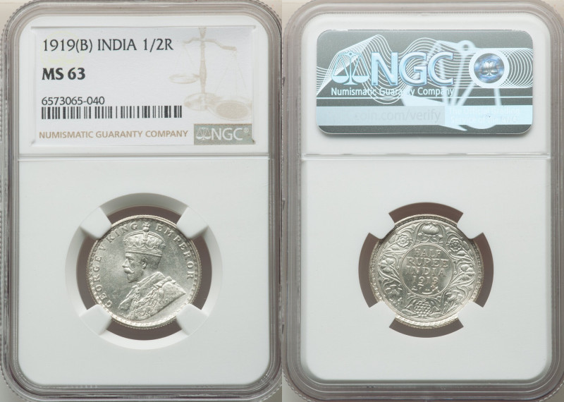 British India. George V 5-Piece Lot of Certified 1/2 Rupees NGC, Bombay mint, KM...