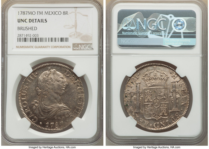 Charles III 8 Reales 1787 Mo-FM UNC Details (Brushed) NGC, Mexico City mint, KM1...