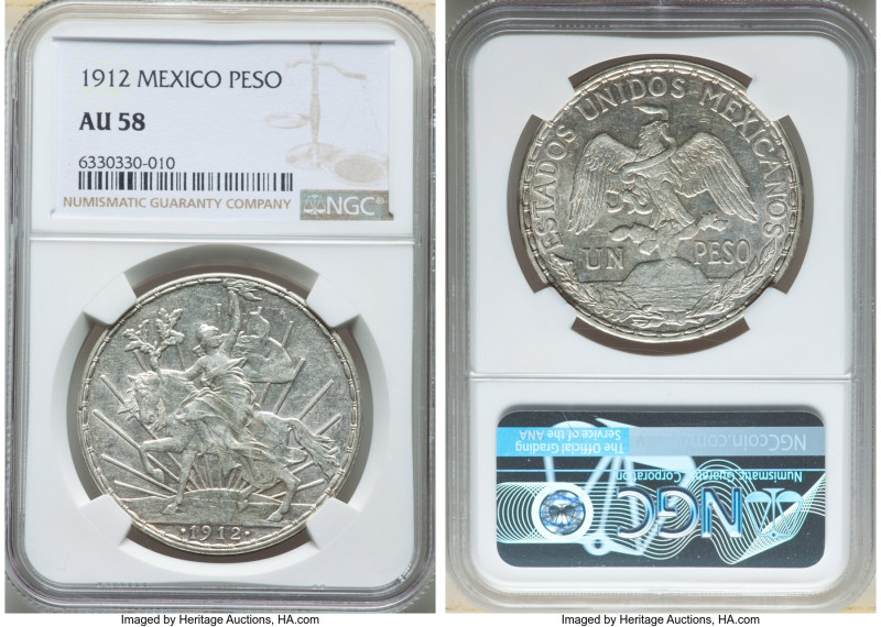 Estados Unidos "Caballito" Peso 1912 AU58 NGC, Mexico City mint, KM453. Backlit ...