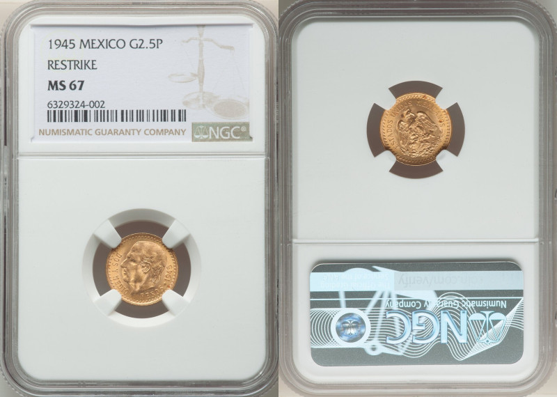 Estados Unidos gold Restrike 2-1/2 Pesos 1945 MS67 NGC, Mexico City mint, KM463....