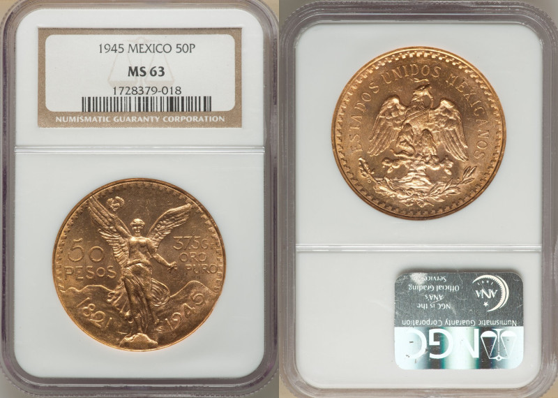 Estados Unidos gold 50 Pesos 1945 MS63 NGC, Mexico City mint, KM481. AGW 1.2056 ...