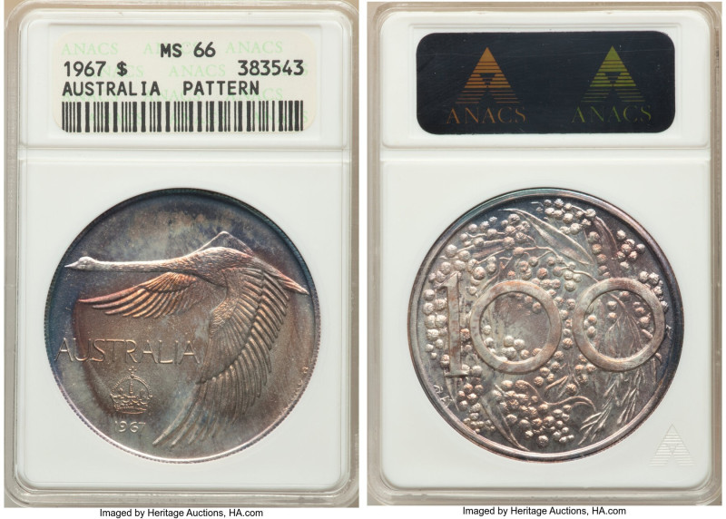 Andor Meszaros silver Unofficial Pattern Dollar 1967 MS66 ANACS, KM-XM2. An eye-...