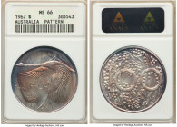Andor Meszaros silver Unofficial Pattern Dollar 1967 MS66 ANACS, KM-XM2. An eye-appealing Gem Mint State example with lilac patina. 

HID09801242017

...