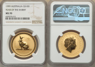 Elizabeth II gold "Year of the Rabbit" 100 Dollars 1999 MS70 NGC, Perth mint, KM428. Lunar Series. 

HID09801242017

© 2022 Heritage Auctions | All Ri...