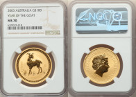 Elizabeth II gold "Year of the Goat" 100 Dollars 2003-P MS70 NGC, Perth mint, KM713. 

HID09801242017

© 2022 Heritage Auctions | All Rights Reserved