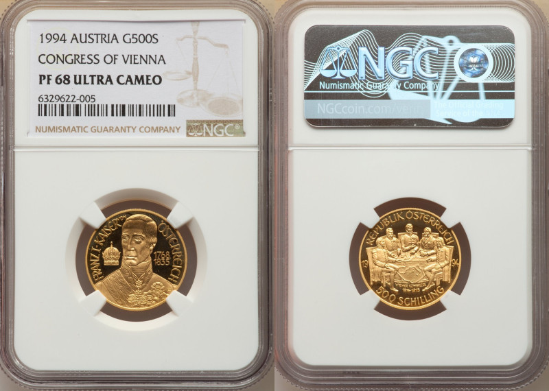 Republic gold Proof "Congress of Vienna" 500 Schilling 1994 PR68 Ultra Cameo NGC...