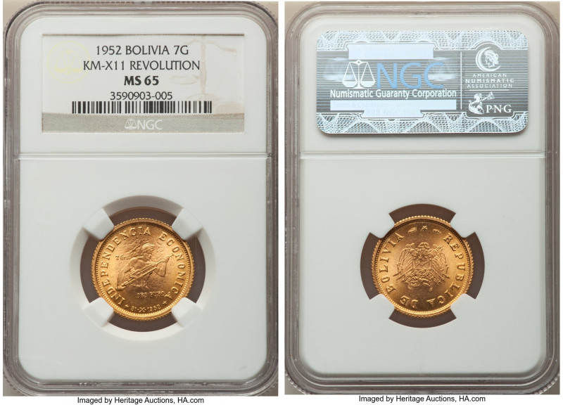 Republic gold "Revolution" 7 Gramos 1952-(a) MS65 NGC, Paris mint, KM-X11. 

HID...