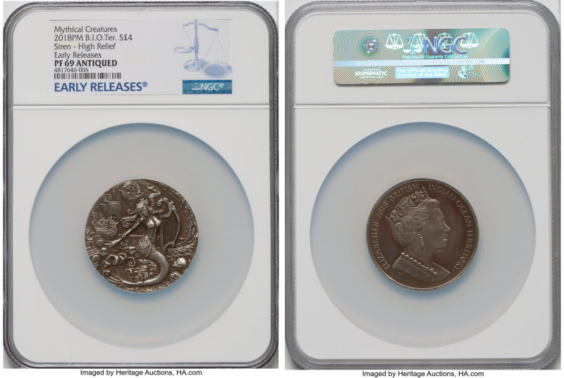 British Territory. Elizabeth II silver Proof High Relief "Siren" 4 Pounds 2018-P...
