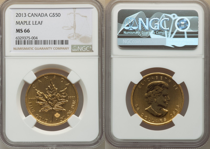 Elizabeth II gold "Maple Leaf" 50 Dollars 2013 MS66 NGC, KM1488. 

HID0980124201...