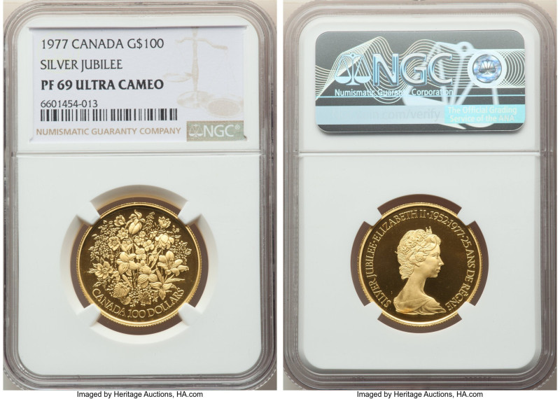 Elizabeth II gold Proof "Silver Jubilee" 100 Dollars 1977 PR69 Ultra Cameo NGC, ...