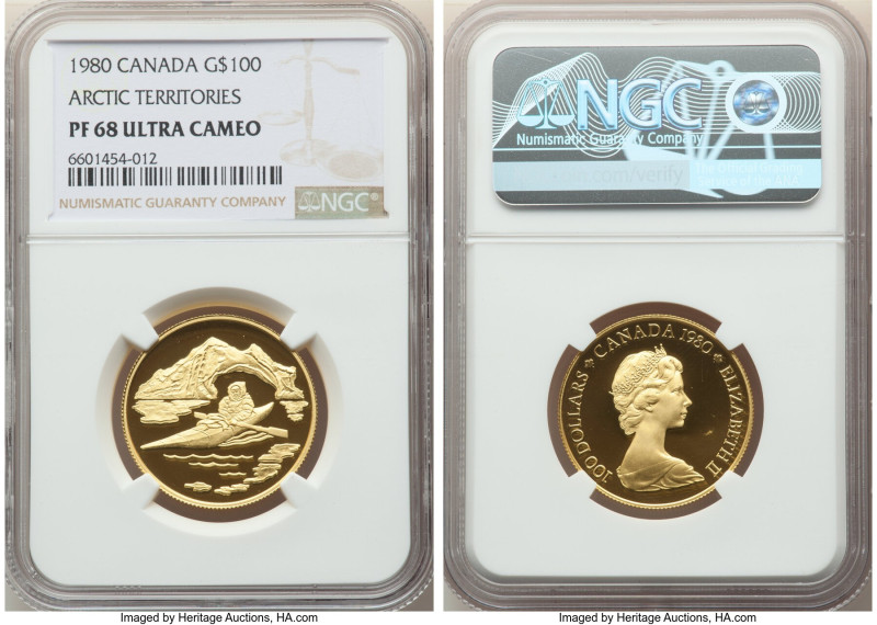 Elizabeth II gold Proof "Arctic Territories" 100 Dollars 1980 PR68 Ultra Cameo N...