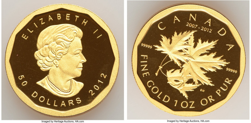 Elizabeth II 5-Piece Uncertified gold "Maple Leaf" Proof Set 2012 UNC, 1) 50 Dol...