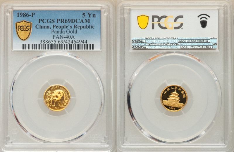 People's Republic gold Panda 5 Yuan (1/20 oz) 1986-P PR69 Deep Cameo PCGS, KM131...
