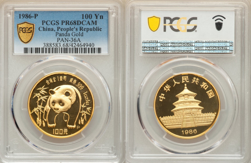 People's Republic gold Proof Panda 100 Yuan (1 oz) 1986-P PR68 Deep Cameo PCGS, ...