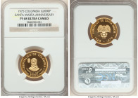 Republic gold Proof "Santa Marta Anniversary" 2000 Pesos 1975 PR68 Ultra Cameo NGC, KM261. Struck to commemorate the 450th anniversary of the founding...