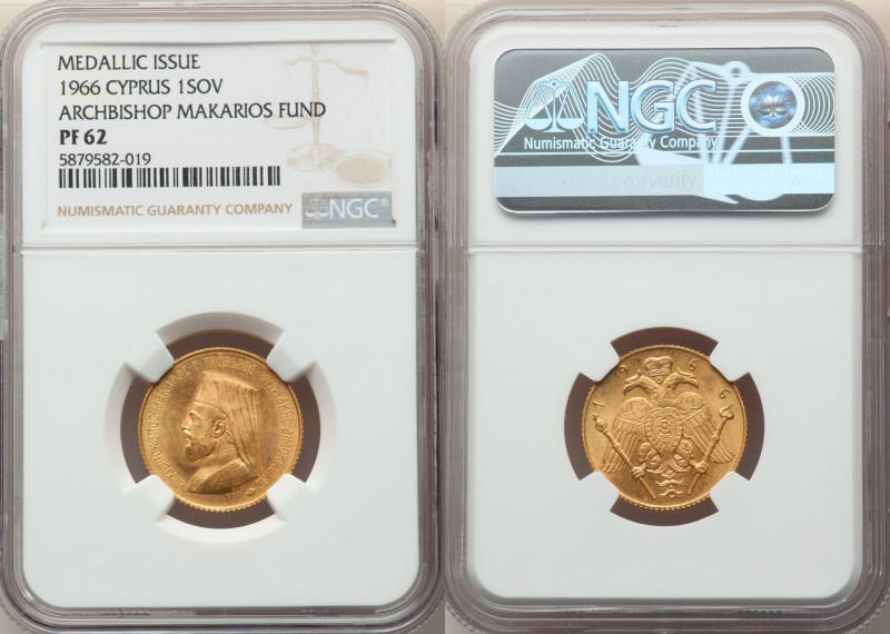 Republic gold Proof "Archbishop Makarios Fund" Medallic Sovereign 1966 PR62 NGC,...