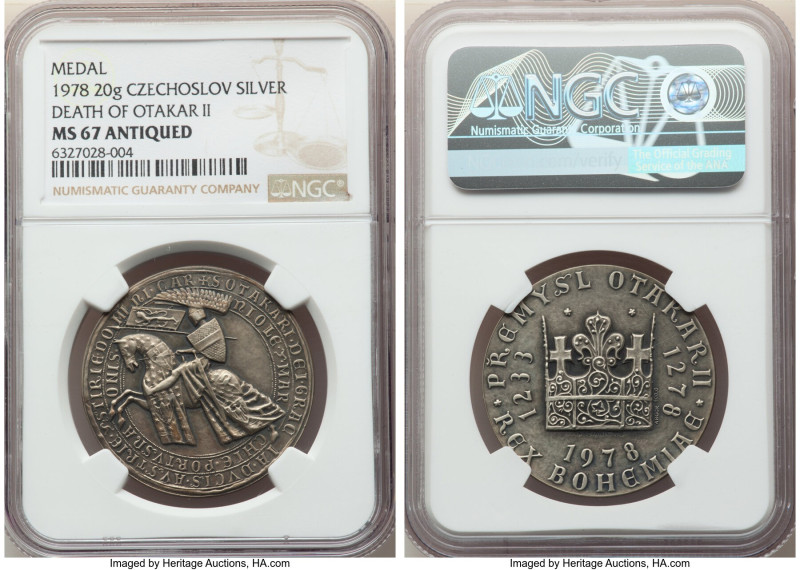 Republic silver "Anniversary of Otakar II's Death" Medal 1978 MS67 Antiqued NGC,...