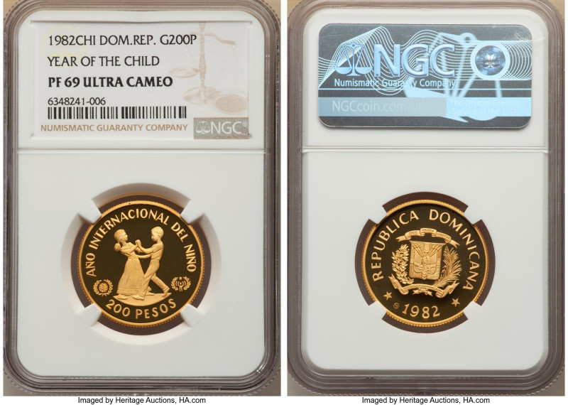Republic gold Proof "Year of the Child" 200 Pesos 1982-CHI PR69 Ultra Cameo NGC,...