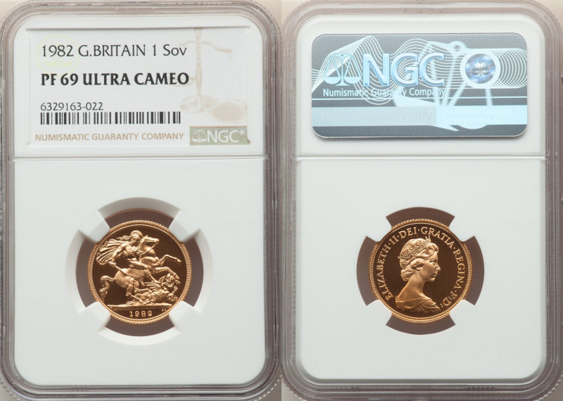 Elizabeth II gold Proof Sovereign 1982 PR69 Ultra Cameo NGC, KM919. 

HID0980124...