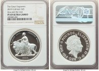 Elizabeth II silver Proof "Una and the Lion" 5 Pounds (2 oz) 2019 PR69 Ultra Cameo NGC, KM-Unl., S-GE1. The Great Engravers series. Limited Edition Pr...