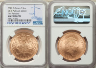 Elizabeth II gold "Platinum Jubilee" 5 Pounds 2022 MS70 Matte NGC, KM-Unl, S-Unl. Limited Edition Presentation Mintage: 750. First Releases. Accompani...