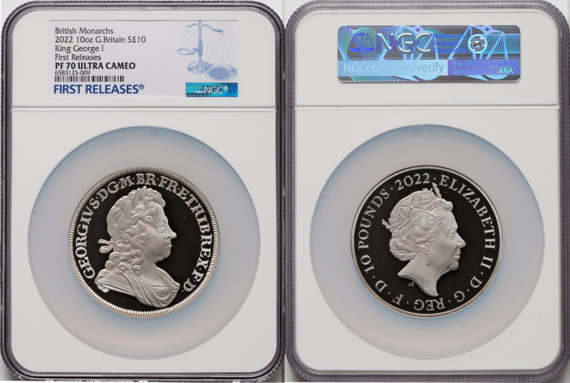 Elizabeth II silver Proof "King George I" 10 Pounds (10 oz) 2022 PR70 Ultra Came...