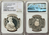 People's Republic silver Proof Piefort "Gabor Bethlen - 350th Anniversary of Death" 200 Forint 1979-BP PR68 Ultra Cameo NGC, Budapest mint, KM616. Sol...